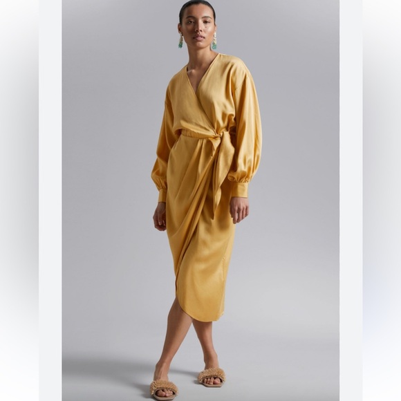 NWT & Other Stories Wrap Yellow Midi Dress - Picture 1 of 9